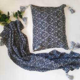 In Stock Black Grey Baroque Baby Wrap & Pillow Set With Tassel Corners - Cradle Pram Blanket - thumbnail 3