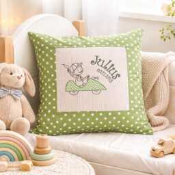 Embroidered Cushion Little Driver + Name //Green - Natural// 40x40 Cushion Cover Gift Cuddly Snuggle Name - thumbnail 1