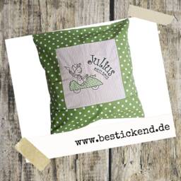 Embroidered Cushion Little Driver + Name //Green - Natural// 40x40 Cushion Cover Gift Cuddly Snuggle Name - thumbnail 4