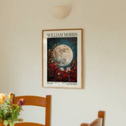 William Morris Full Moon & Flowers Print, Cotton Prints Exhibition Vintage Morris, Luxury Botanical Foliage Celestial - thumbnail 2