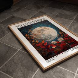 William Morris Full Moon & Flowers Print, Cotton Prints Exhibition Vintage Morris, Luxury Botanical Foliage Celestial - thumbnail 3