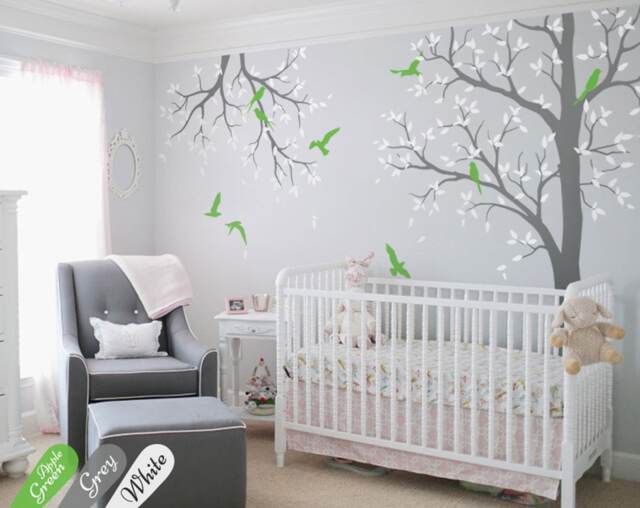 Tree Wall Decal Nursery With Branch Decor Art Sticker Mural White Tree Decals Tattoo Kw016-2 - image 1
