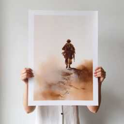 March Of Memory - Soldier Military Wall Art Print, Army Silhouette Painting, Veteran Memorial Gift, Patriotic Decor, Framed Print Option - thumbnail 3