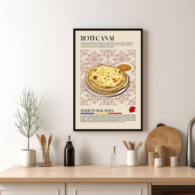 Roti Canai, Malasyan Food, Malaysia, Asian Kitchen Print, Retro Poster, Wall Art, Restaurant South East Asia, Cafe Decor - image 1