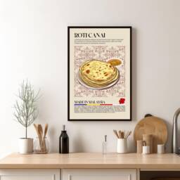Roti Canai, Malasyan Food, Malaysia, Asian Kitchen Print, Retro Poster, Wall Art, Restaurant South East Asia, Cafe Decor - thumbnail 1