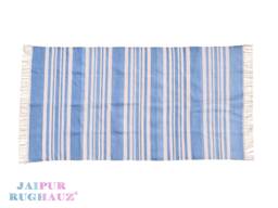 Handmade Cotton Striped Area Rug Light Indigo Kilim Dhurrie - thumbnail 1