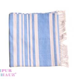 Handmade Cotton Striped Area Rug Light Indigo Kilim Dhurrie - thumbnail 4