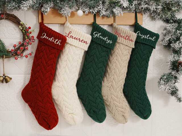Embroidered Christmas Stocking With Name, Family Knit Stockings, Custom Gifts - image 1