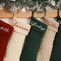 Embroidered Christmas Stocking With Name, Family Knit Stockings, Custom Gifts - thumbnail 2