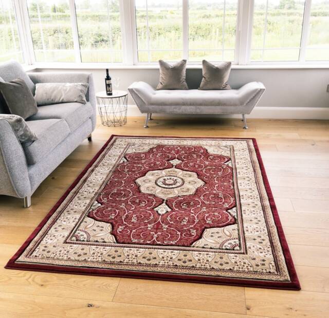 Red Beige Classic Traditional Vintage Thick Living Room Carpet Runners Floral Persian Style Rugs - image 1