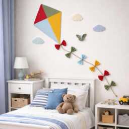 Custom Coloured Wall Kite For Nursery, Handmade Cotton Fabric Hanging Kids Playroom, Red, Yellow, Blue & Green Decor