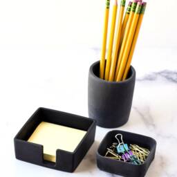 Desk Accessories Set - Sticky Note Holder Pen Cup Organizer Minimalist Cement Home Office Paper Clip - thumbnail 2