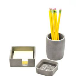 Desk Accessories Set - Sticky Note Holder Pen Cup Organizer Minimalist Cement Home Office Paper Clip - thumbnail 3