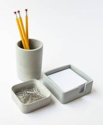 Desk Accessories Set - Sticky Note Holder Pen Cup Organizer Minimalist Cement Home Office Paper Clip
