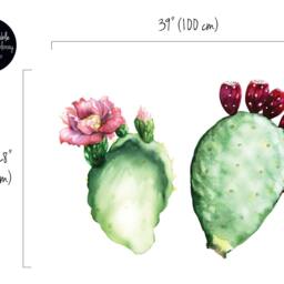 Cactus Wall Decal, Cacti Removable Sticker, Reusable Blooming Decor, Pink Flower Repositionable Plant #17W - thumbnail 2