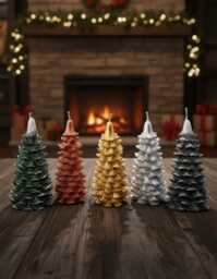 Handmade Metallic Christmas Tree Candles, Vegan Planted Based Waxes - Ddp To Usa - thumbnail 1