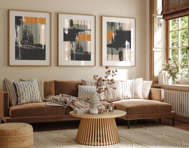 Neutral Abstract Art Prints, Modern Art, Brush Strokes, Wall , Set Of 3 Living Room Poster A2 Sizes, Fast Delivery - image 1