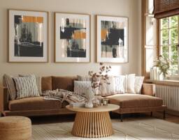 Neutral Abstract Art Prints, Modern Art, Brush Strokes, Wall , Set Of 3 Living Room Poster A2 Sizes, Fast Delivery - thumbnail 1
