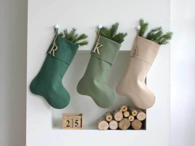 Personalised Christmas Stocking, Minimalist Linen Scandinavian Decor, Neutral Family Stockings, Natural Xmas - image 1