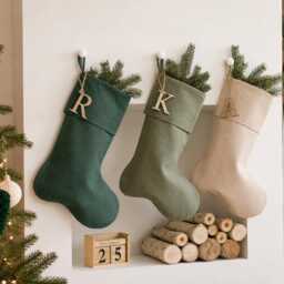 Personalised Christmas Stocking, Minimalist Linen Scandinavian Decor, Neutral Family Stockings, Natural Xmas - thumbnail 2