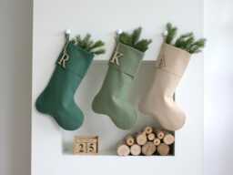 Personalised Christmas Stocking, Minimalist Linen Scandinavian Decor, Neutral Family Stockings, Natural Xmas - thumbnail 1