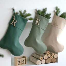 Personalised Christmas Stocking, Minimalist Linen Scandinavian Decor, Neutral Family Stockings, Natural Xmas - thumbnail 2