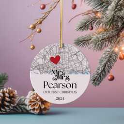 Personalized Engaged Location Ornament - Unique Gift For Newlyweds, Our First Christmas & Anniversary Keepsake Him, Announcement