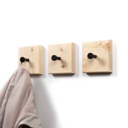 Self-Adhesive Coat Hooks Made Of Swiss Pine - Mounting Without Drilling, Adhesive Pad Wooden Rack Wall Hooks, Rail Wood - thumbnail 1
