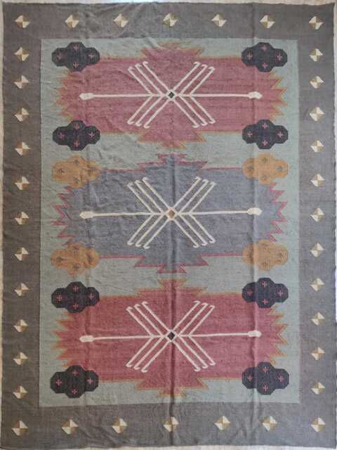 Grey Red Wool Jute Rug - Living Room/Bedroom Study Entryway - image 1