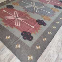 Grey Red Wool Jute Rug - Living Room/Bedroom Study Entryway - thumbnail 2