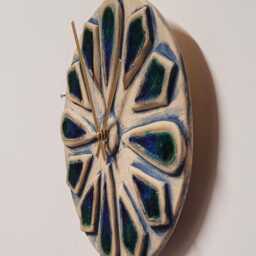Hand Made Circular Round Blue Natural Ceramic Wall Clock Inlaid With & Green Glass 25 cm Diam - thumbnail 2