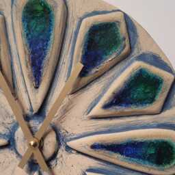 Hand Made Circular Round Blue Natural Ceramic Wall Clock Inlaid With & Green Glass 25 cm Diam - thumbnail 3