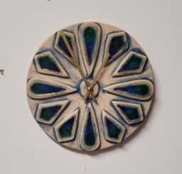 Hand Made Circular Round Blue Natural Ceramic Wall Clock Inlaid With & Green Glass 25 cm Diam