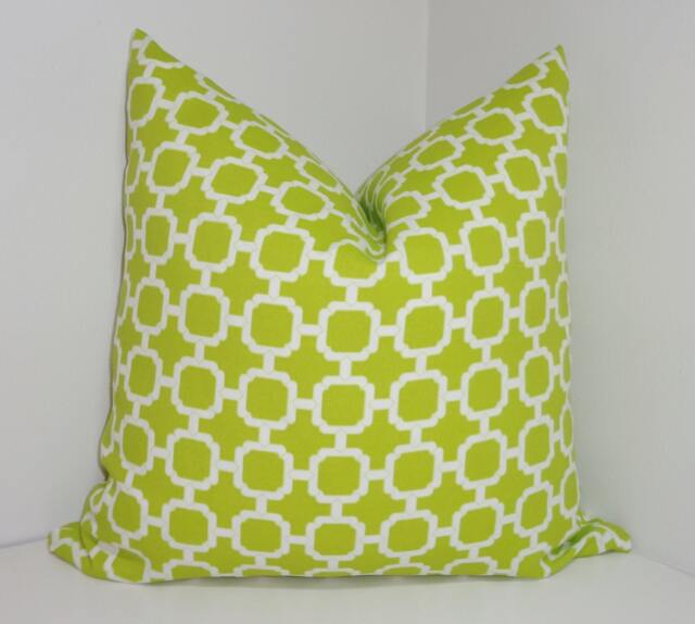 Outdoor Pillow Cover Lime Green/White Geometric Design Chartreuse Patio Deck Choose Size