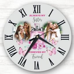 Sister Photo Perfume Flowers Grey Personalised Gift Clock - thumbnail 1