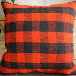 40cm - 16Inch Vintage Kilim Cushion Cover Handwoven - Checked Village Orangey Red & Black - thumbnail 2