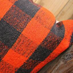 40cm - 16Inch Vintage Kilim Cushion Cover Handwoven - Checked Village Orangey Red & Black - thumbnail 3