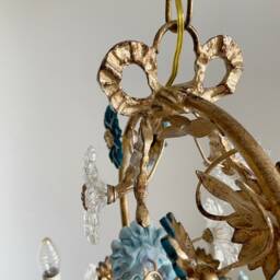 Made in Italy Artistic Brass Chandelier, 6 Lights Porcelain, Metal & Glass Flowers One-Of-A-Kind - thumbnail 3