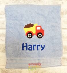 Personalised Swimming/Bath Towel Sheet Dump Truck Embroidered Unisex Boys Girls Children's Kids With Any Name 500Gsm - thumbnail 1