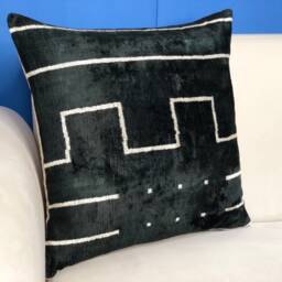 Black Velvet Ikat Pillow Handmade Decorative Cushion - thumbnail 2