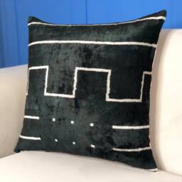 Black Velvet Ikat Pillow Handmade Decorative Cushion - thumbnail 3