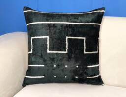 Black Velvet Ikat Pillow Handmade Decorative Cushion - thumbnail 1