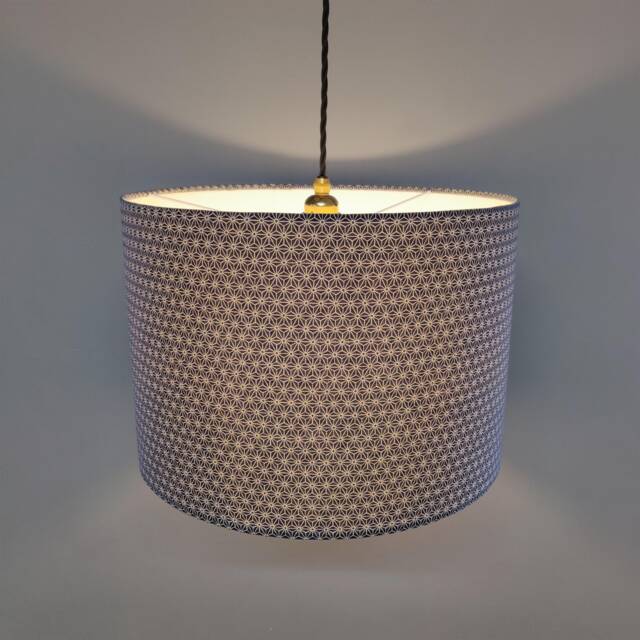 Navy Blue Lampshade in Cotton Kasuri Geometric Design, With White Lining - image 1