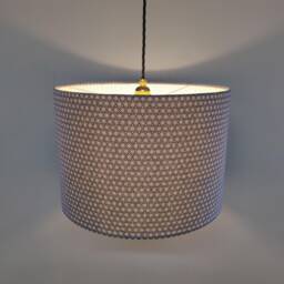 Navy Blue Lampshade in Cotton Kasuri Geometric Design, With White Lining - thumbnail 1