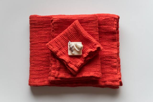 Linen Orange Waffle Weave Towel Set Of 3 - Bath, Hand, & Washcloth Ensemble - image 1