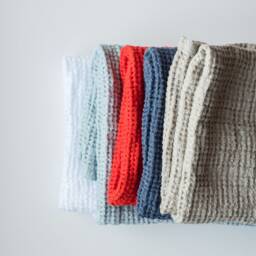 Linen Orange Waffle Weave Towel Set Of 3 - Bath, Hand, & Washcloth Ensemble - thumbnail 4