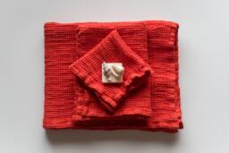 Linen Orange Waffle Weave Towel Set Of 3 - Bath, Hand, & Washcloth Ensemble - thumbnail 1