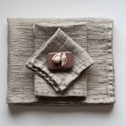 Linen Orange Waffle Weave Towel Set Of 3 - Bath, Hand, & Washcloth Ensemble - thumbnail 2