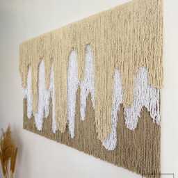 "Layered Contemporary Fiber Wall Art, Extra Large Macrame Hanging, Ecru Abstract Textile Yarn Tapestry, Luxury Handmade Artwork ""Icicle" - thumbnail 3