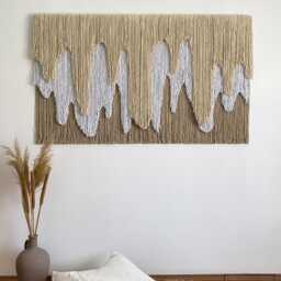"Layered Contemporary Fiber Wall Art, Extra Large Macrame Hanging, Ecru Abstract Textile Yarn Tapestry, Luxury Handmade Artwork ""Icicle" - thumbnail 2